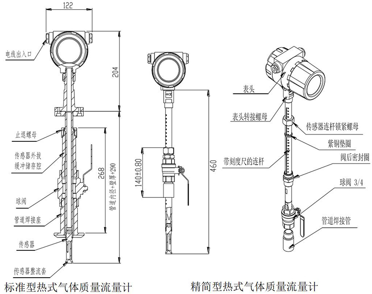 DN300热式气体质量流量计插入式结构尺寸图